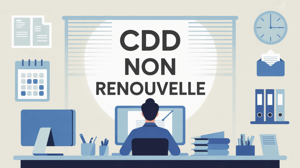 Illustration CDD non renouvelé bureau administratif moderne