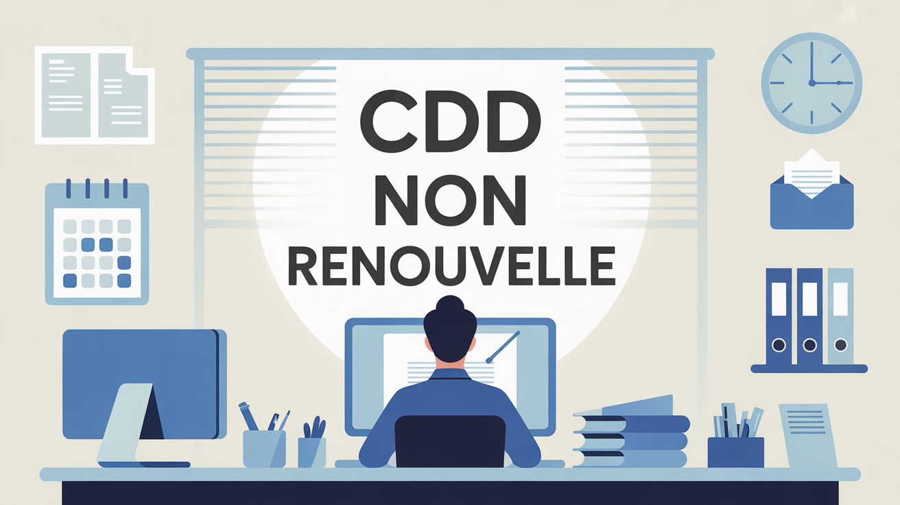 Illustration CDD non renouvelé bureau administratif moderne