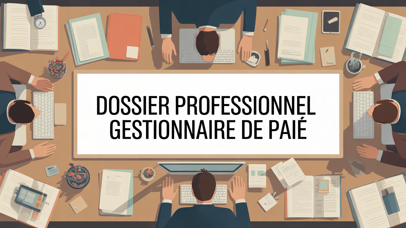 Illustration dossier professionnel gestionnaire de paie sur bureau moderne