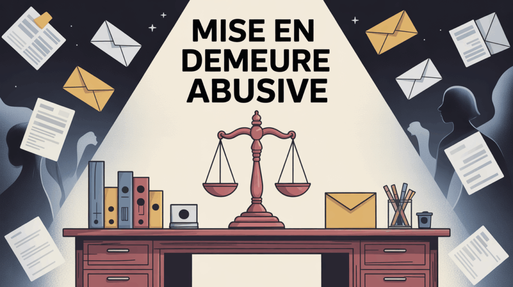 balance de la justice sur bureau avec papiers mise en demeure abusive