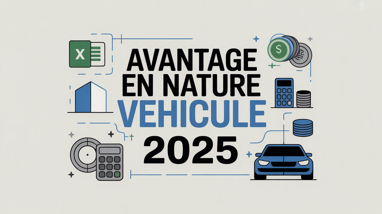 Visuel Excel avantage en nature véhicule 2025 avec symboles voitures et calcul