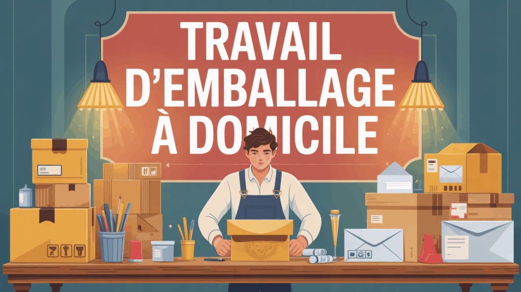 personne emballe colis travail domicile illustration