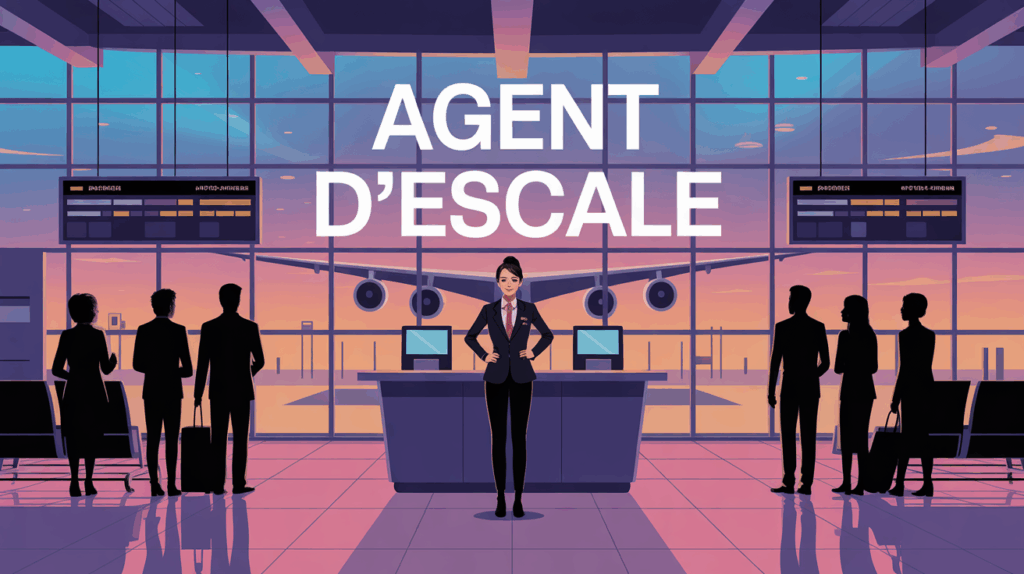 Agent d'escale souriant à l'aéroport avec voyageurs tarmac