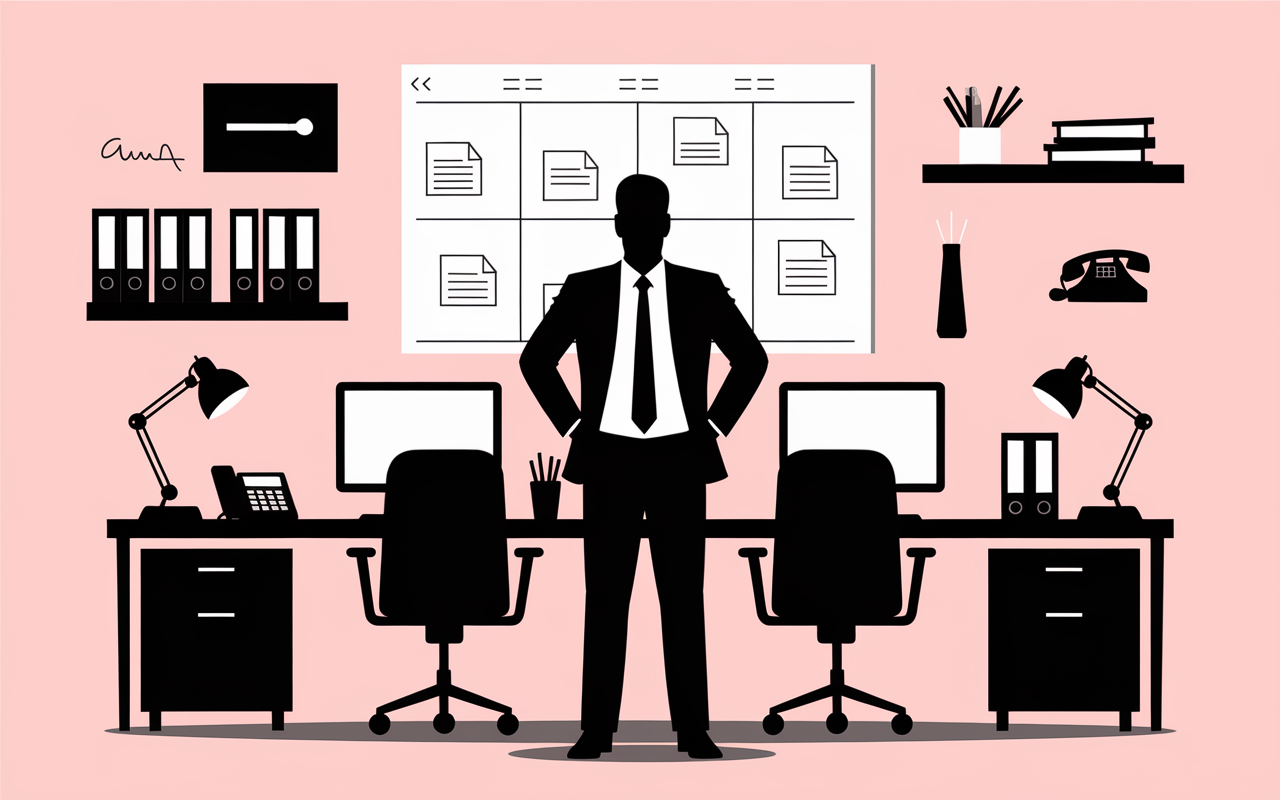 Chef d'entreprise devant planning et outils gestion