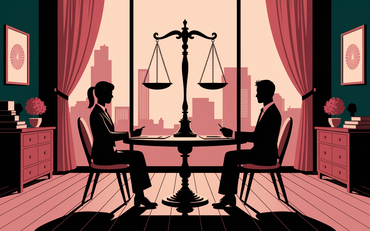 Mediation conciliateur de justice autour table atmosphère apaisante