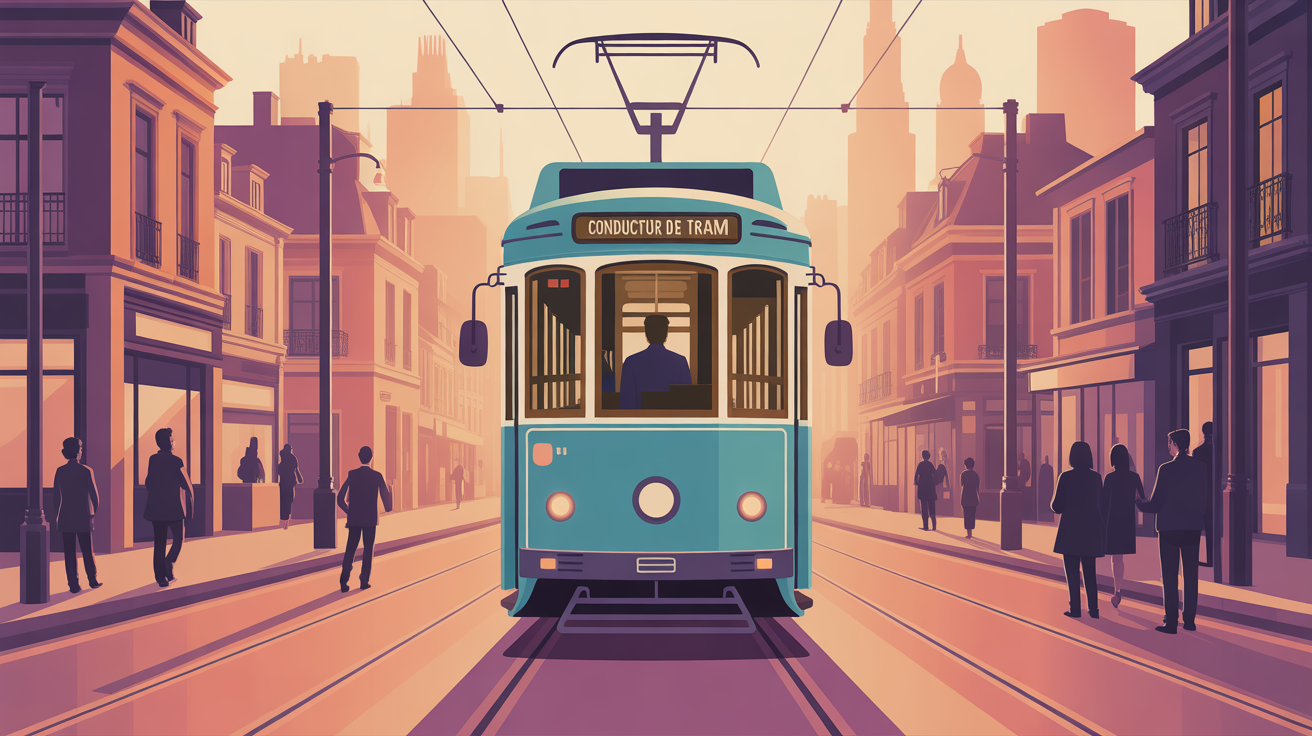 conducteur de tram illustration en ville moderne