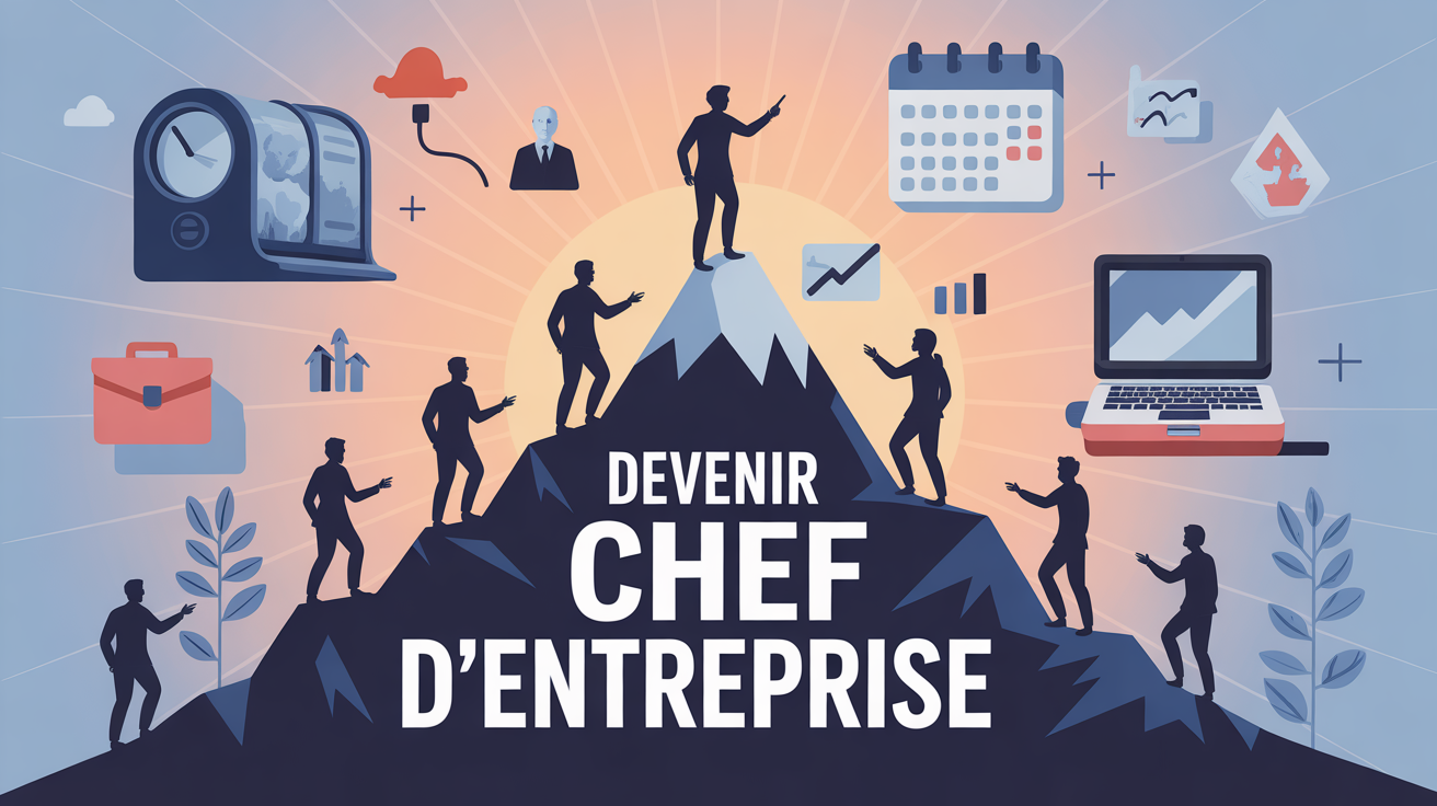 Illustration devenir chef d'entreprise gravir montagne