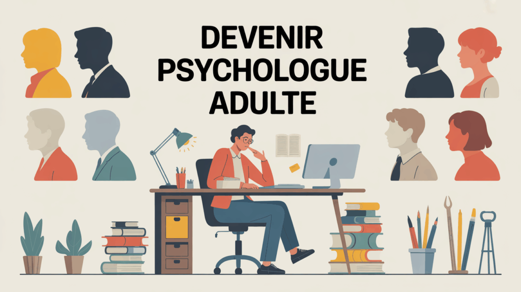 illustration adulte bureau livres ordinateur devenir psychologue
