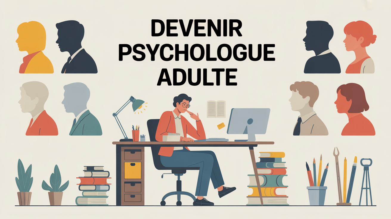 illustration adulte bureau livres ordinateur devenir psychologue