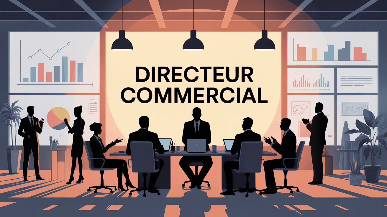 Directeur commercial bureau moderne silhouettes graphiques