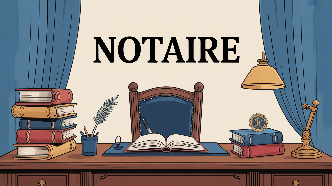 Bureau notaire avec dossiers plume cachets livre de droit