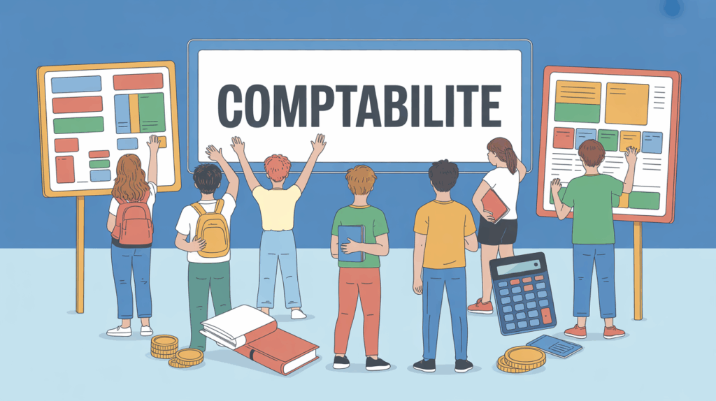 Jeunes devant panneaux orientation comptabilité