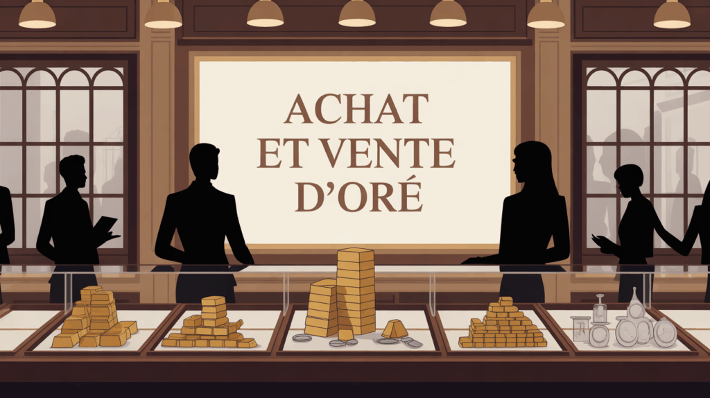 Vitrine agence Godot et Fils avec lingots et pièces d'or