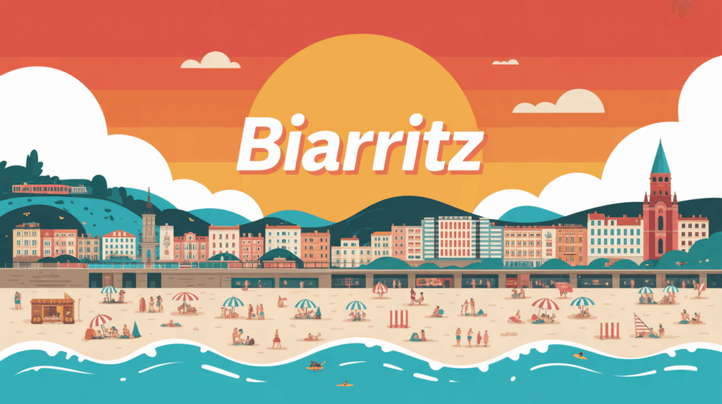 Illustration ville Biarritz population front de mer sous le soleil