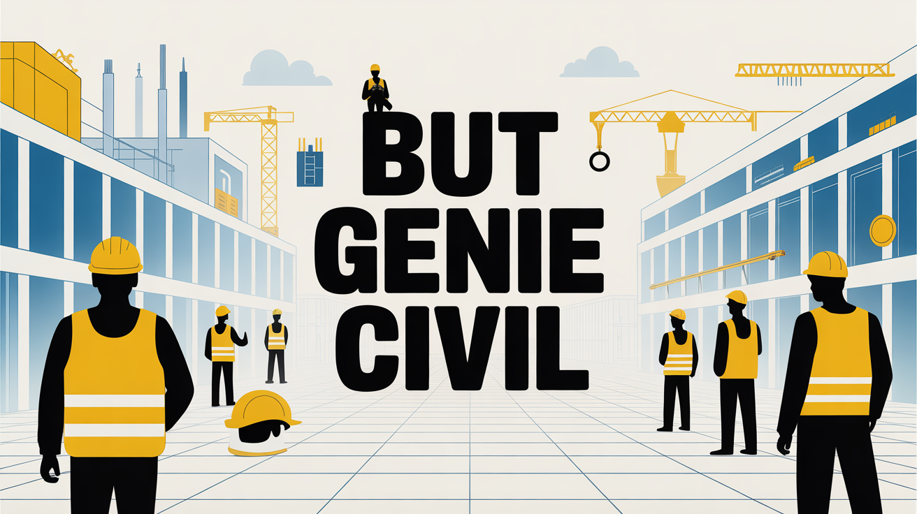 Vue campus moderne BUT Genie Civil avec étudiants chantier