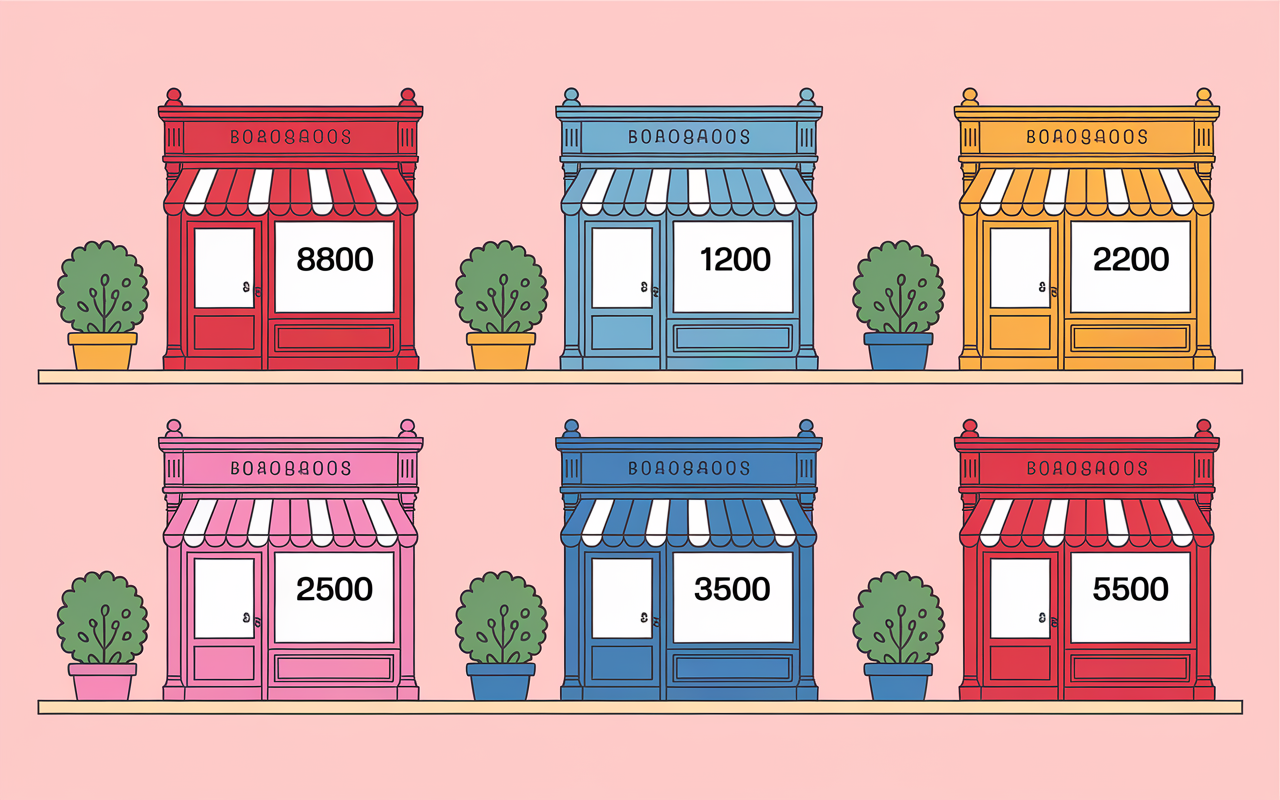 Tableau stylisé six boutiques magasin de proximité dimension références