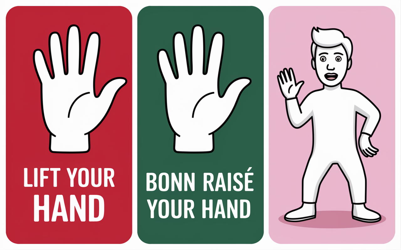 tableau erreurs lever la main en anglais