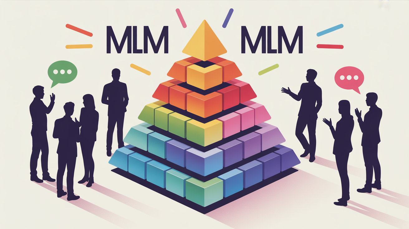 Illustration pyramide MLM transparente et silhouettes