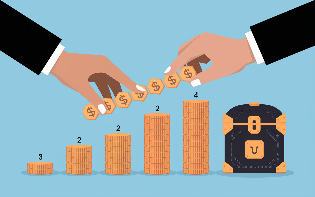 Main passant pièces d'or, coffre-fort, étapes sécurisées Godot et Fils