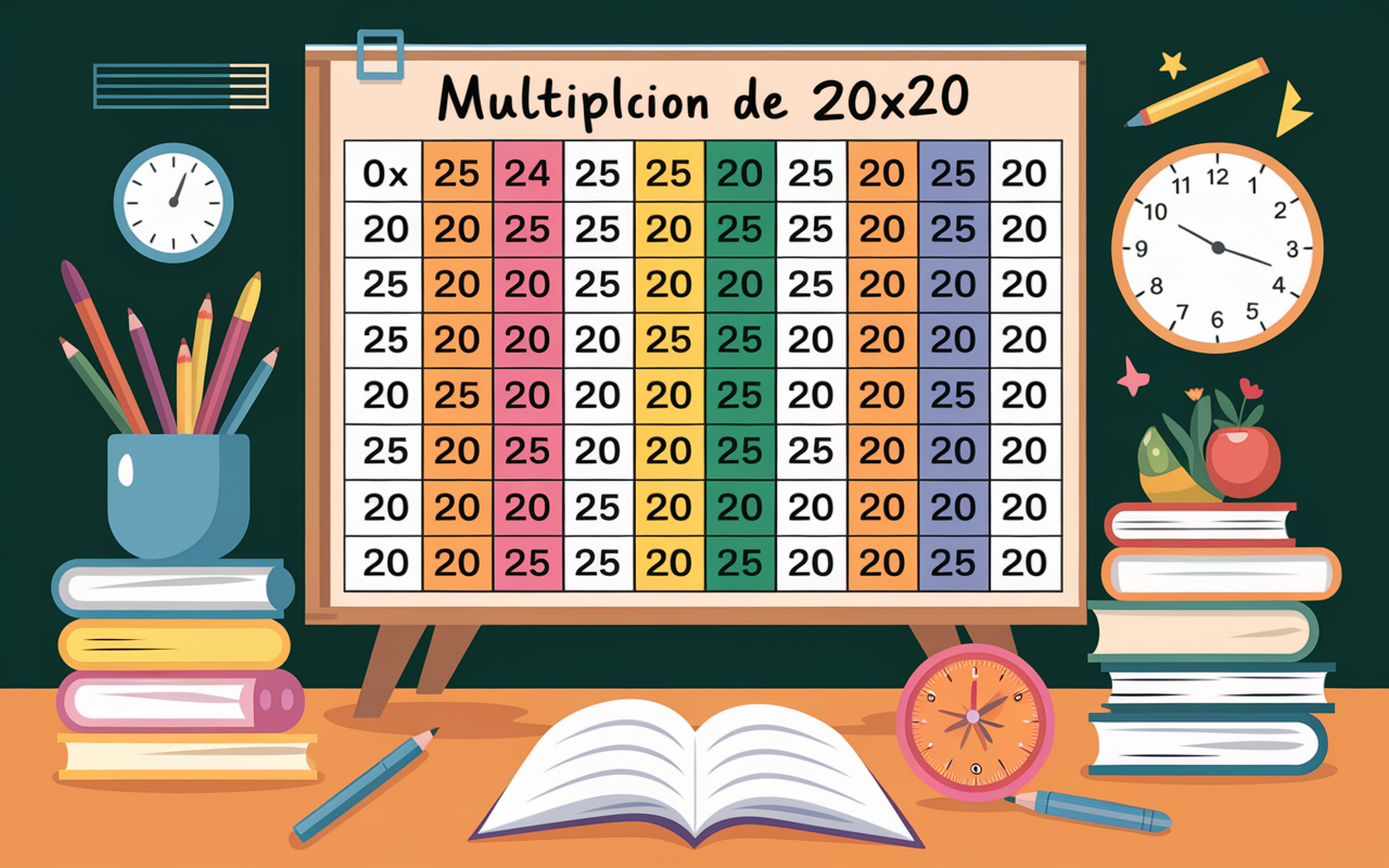 table de 20 sur feuille educative