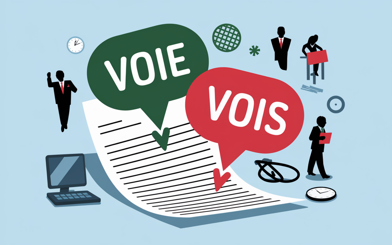 Deux bulles texte correction voie vois au bureau