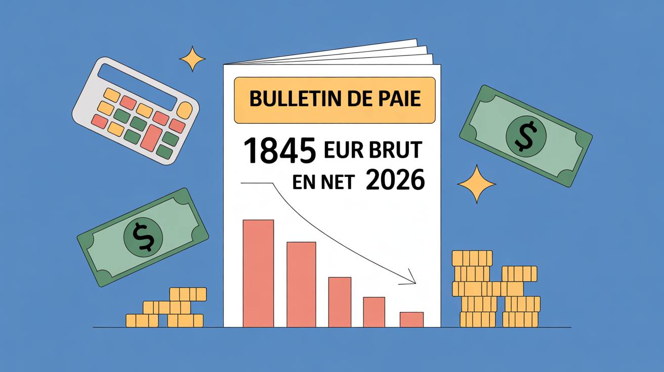 Illustration bulletin paie 1845 brut en net 2026