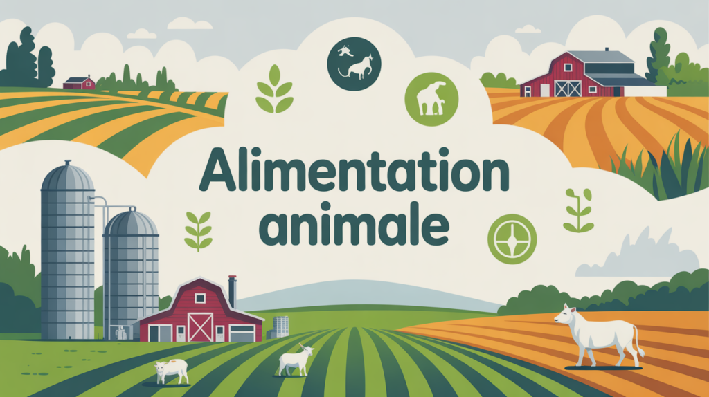 Illustration alimentation animale paysage ferme silos controle qualite