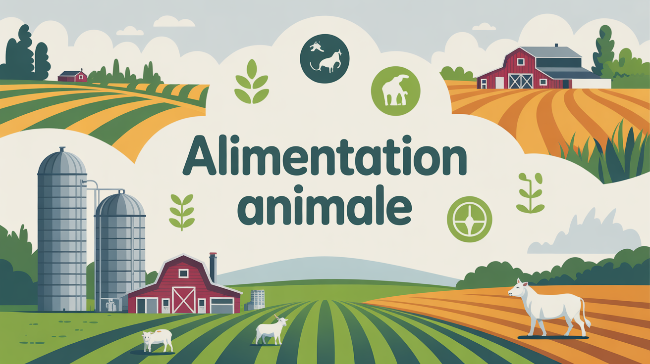 Illustration alimentation animale paysage ferme silos controle qualite