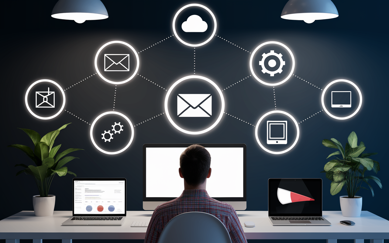 Interface automatisation emailing startup et icônes connectées