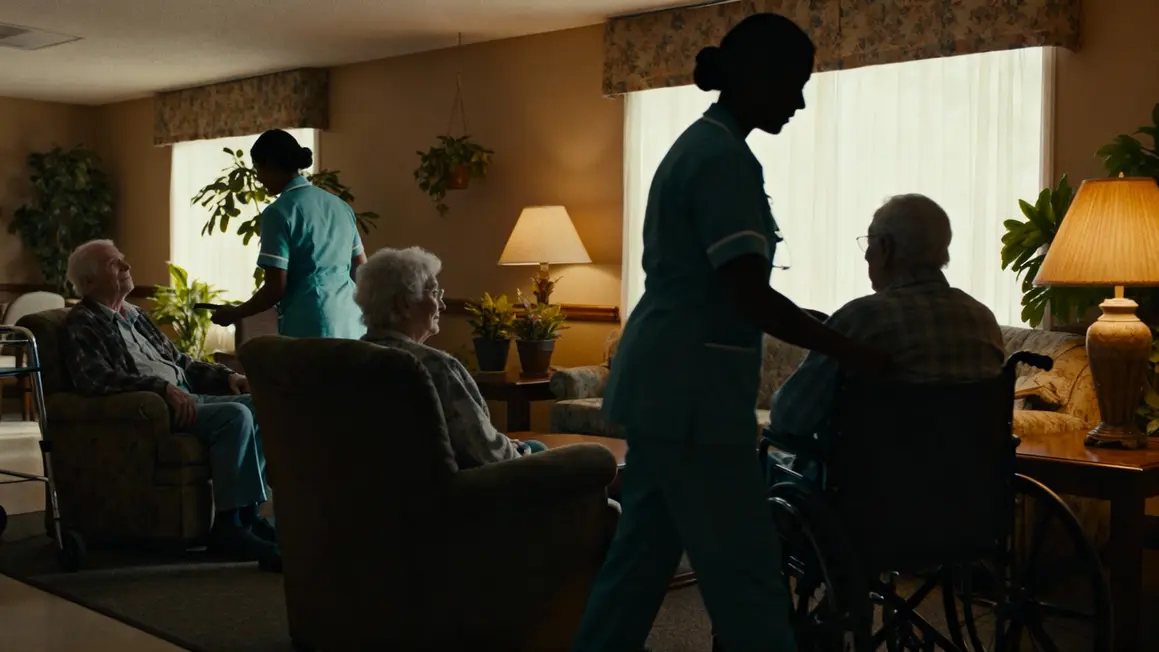 scene salle commune ehpad personnel soignant