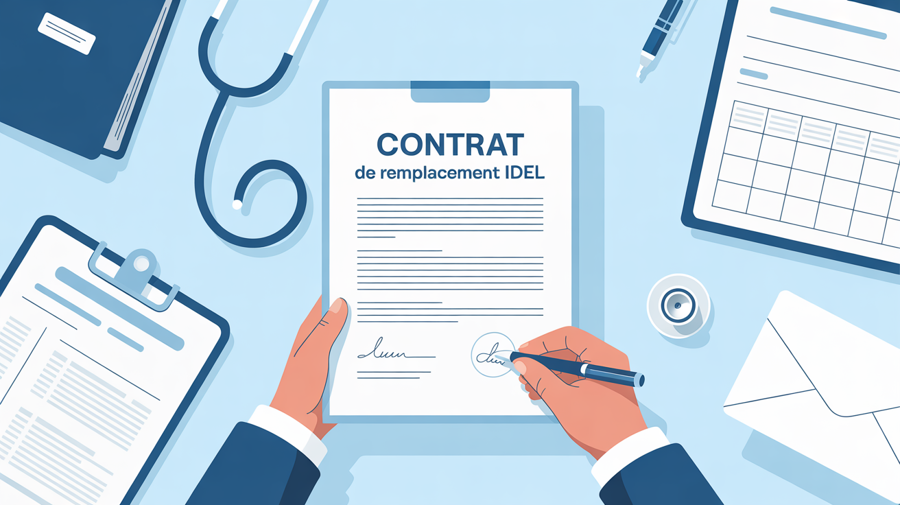 signature contrat de remplacement IDEL illustration bureau
