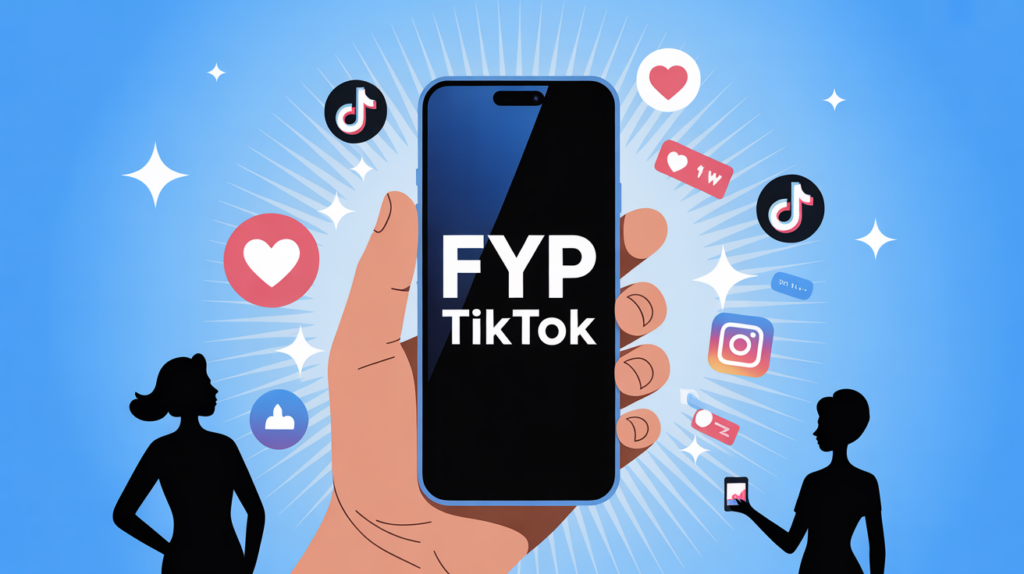 illustration fond bleu clair FYP TikTok smartphone