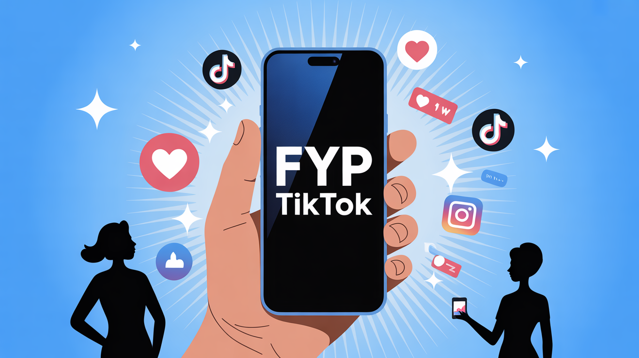 illustration fond bleu clair FYP TikTok smartphone