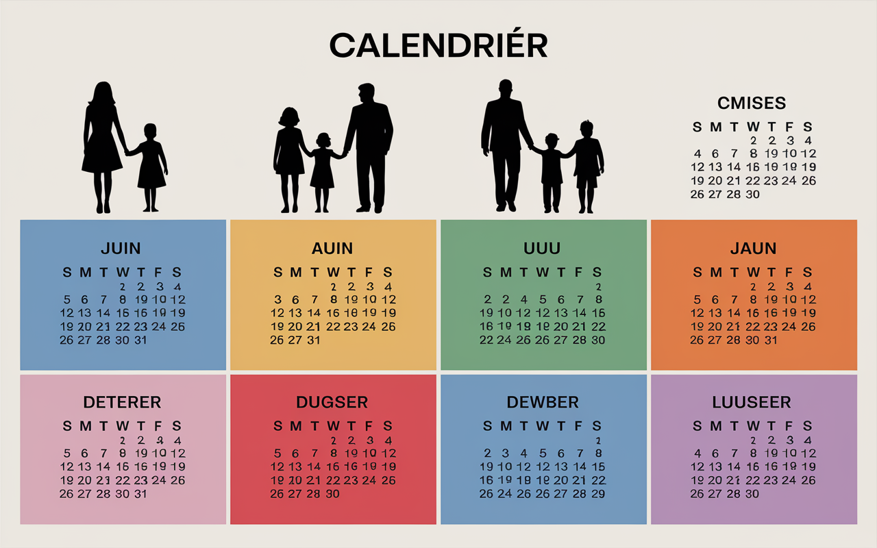Tableau vacances scolaires Etats-Unis 2024 silhouettes calendrier