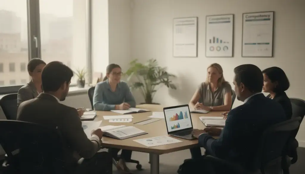 assistant rh bureau moderne silhouettes dossiers ordinateur