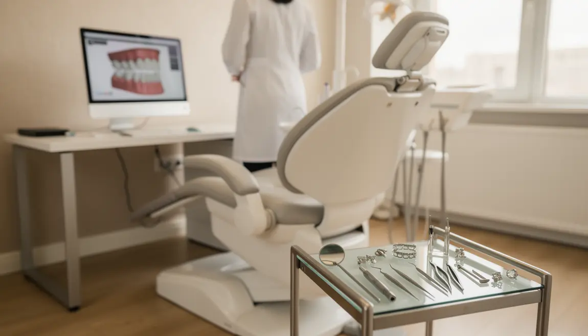 Cabinet orthodontiste avec fauteuil et simulation 3D