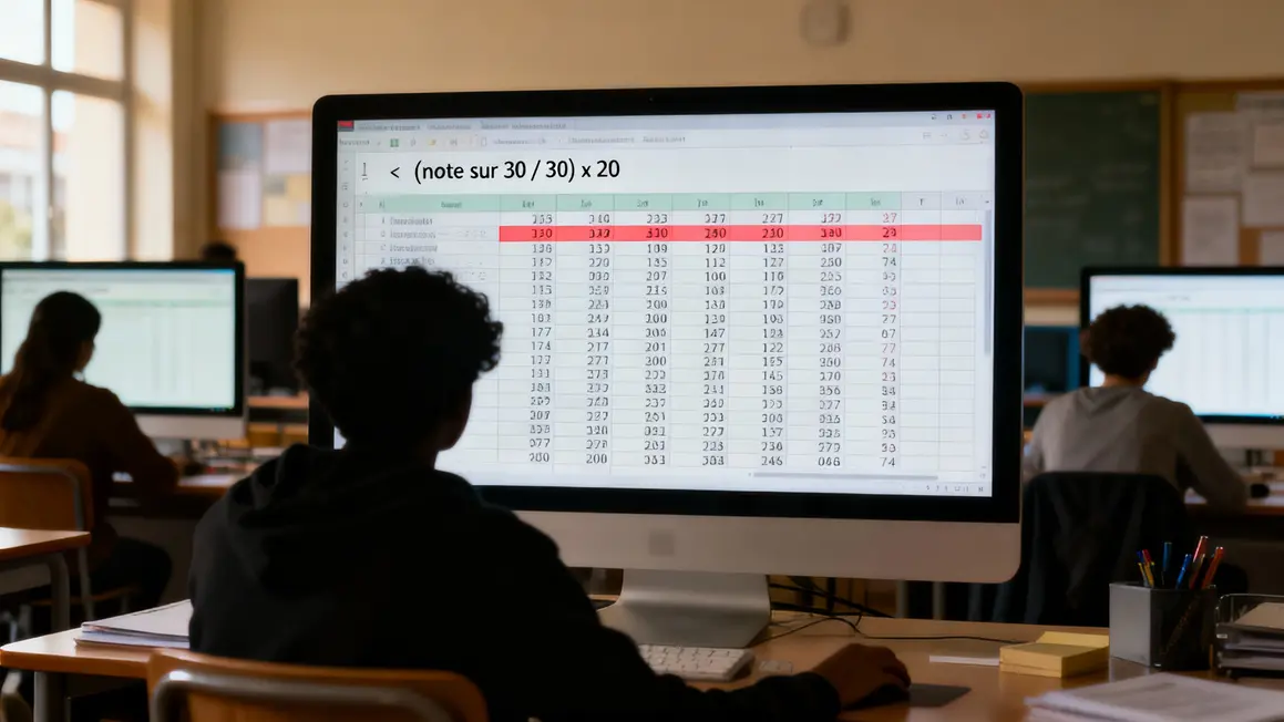 calcul automatique conversion note 30 20 sur tableur