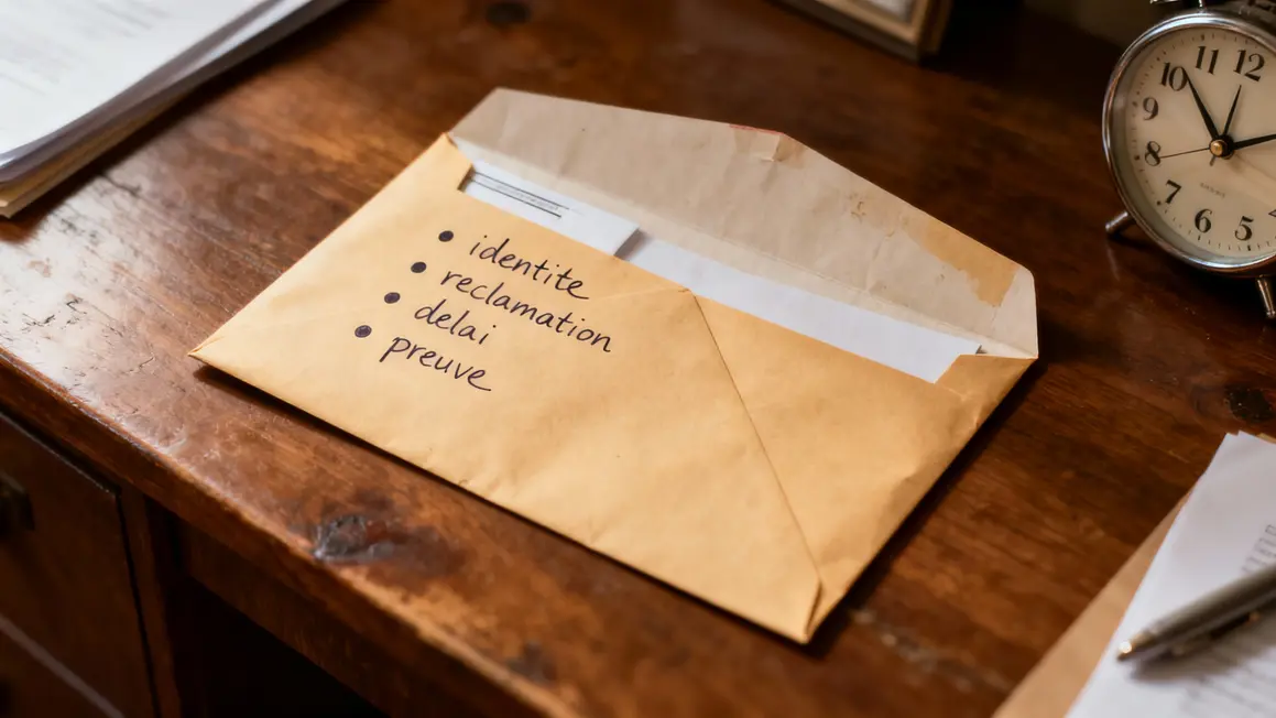 Liste mentions légales mise en demeure, enveloppe ouverte sur table