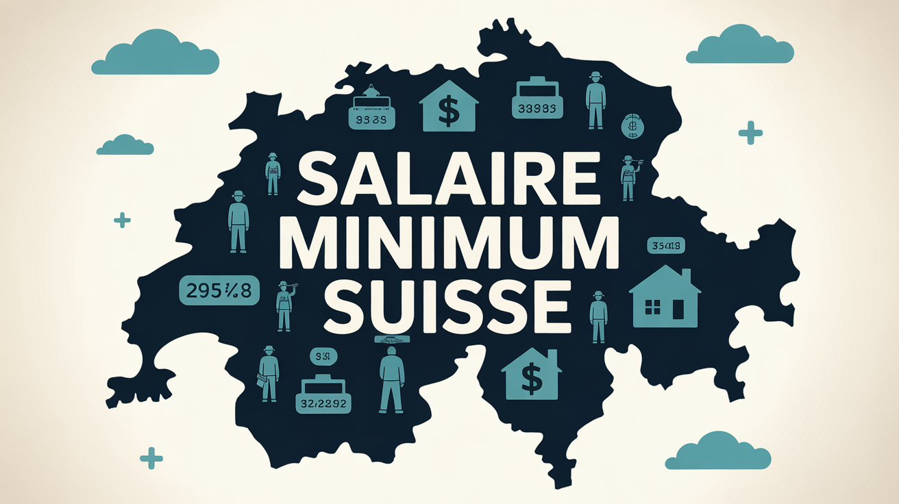 Carte suisse stylisee avec travailleurs et chiffres salaire mini