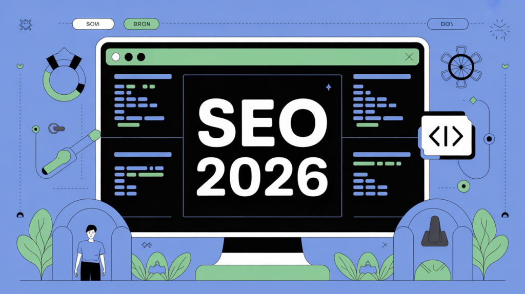 Illustration actu SEO 2026 IA et graphiques