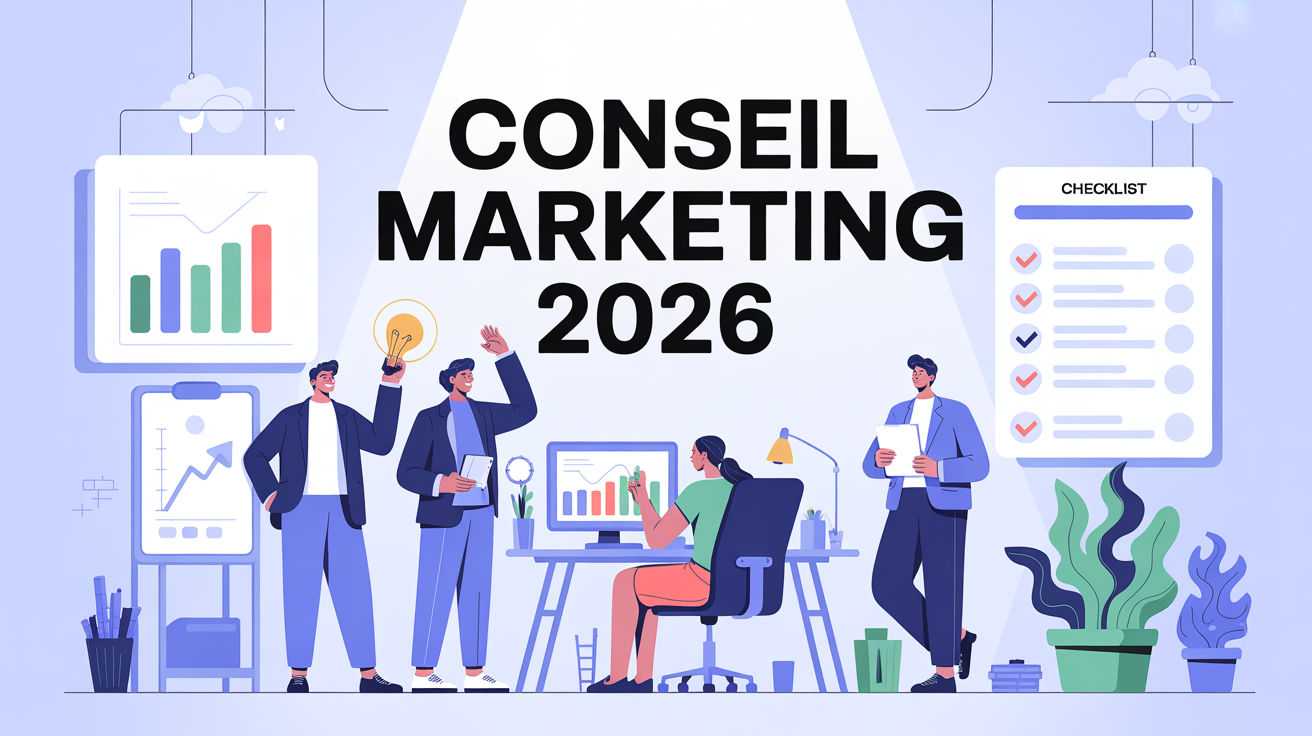 Conseil marketing 2026 graphique équipe autour bureau