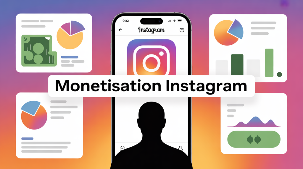 Bannière monétisation Instagram silhouette smartphone