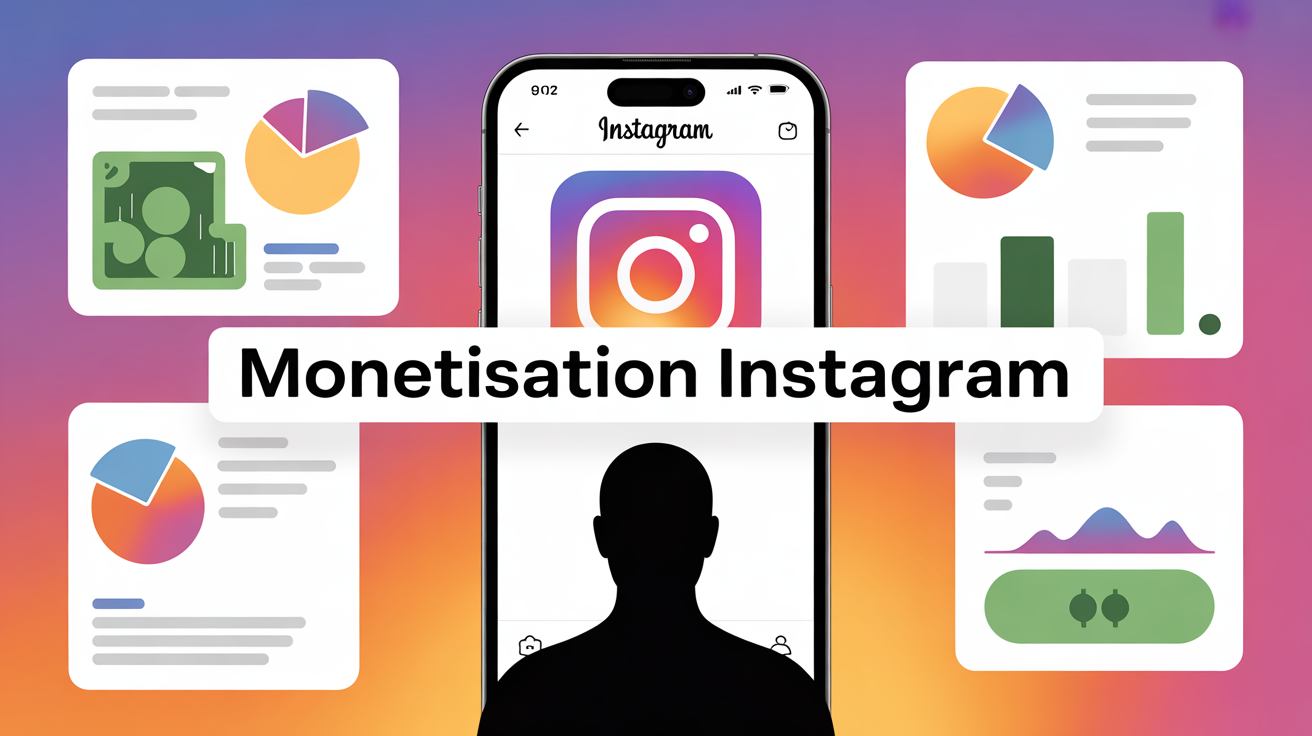 Bannière monétisation Instagram silhouette smartphone