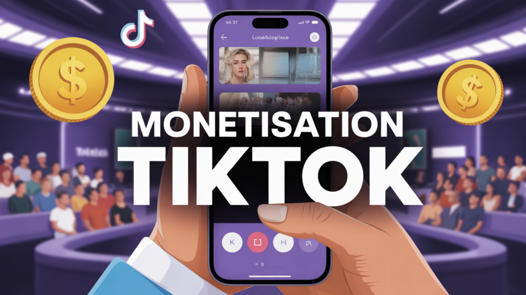 Image de monetisation tiktok avec smartphone et audience