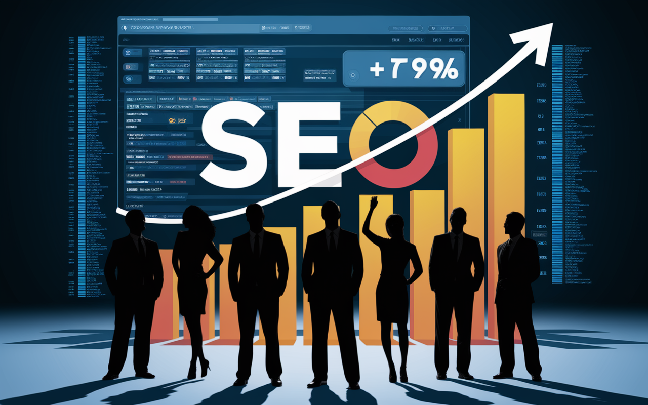 Collaboration équipe agence de communication SEO avec indicateurs