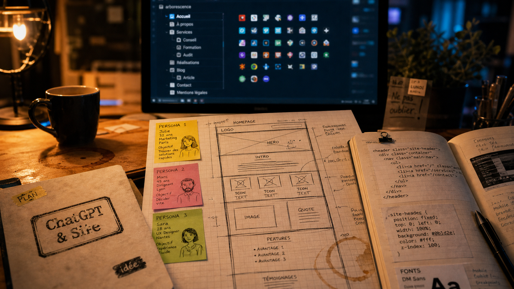 Créer un site web avec ChatGPT : 4 étapes, wireframe et code HTML/CSS