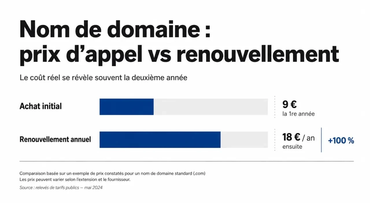 Comparatif des prix d'achat et de renouvellement pour trouver le nom de domaine le moins cher