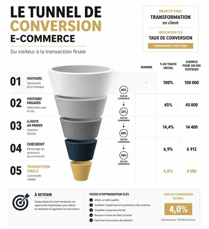Infographie du tunnel de conversion e-commerce pour optimiser son taux de conversion
