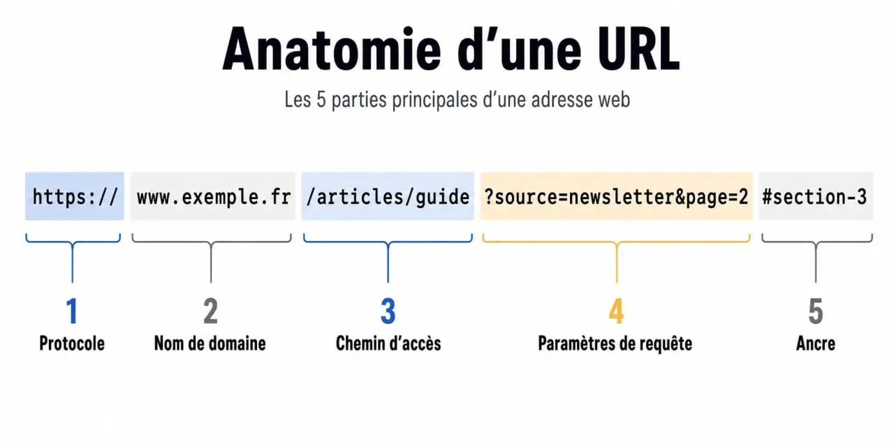 Schéma explicatif de la structure d'une URL et de ses composants
