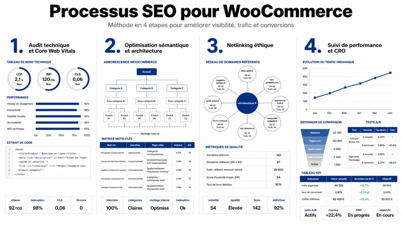 Processus d'optimisation SEO pour boutique WooCommerce par une agence spécialisée